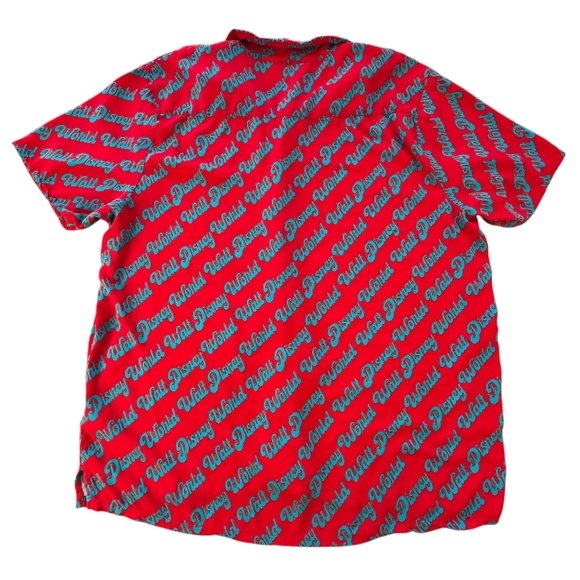 Disney Parks Walt Disney World Shirt XXL Red All Over Print Button Front Rayon - Picture 3 of 7